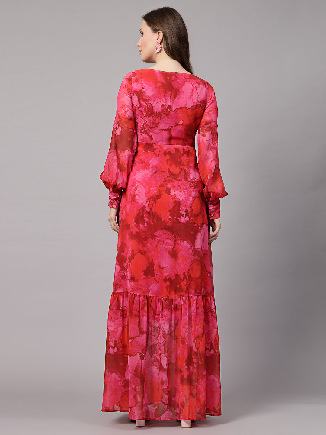AAYU Women Georgette Printed Red Maxi Dress