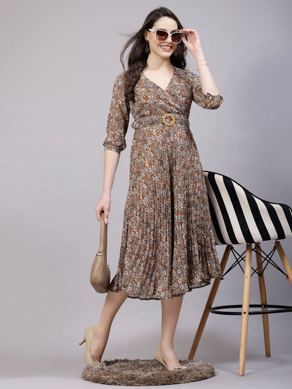 AAYU Women Fit and Flare Cuff Sleeve Printed Dress