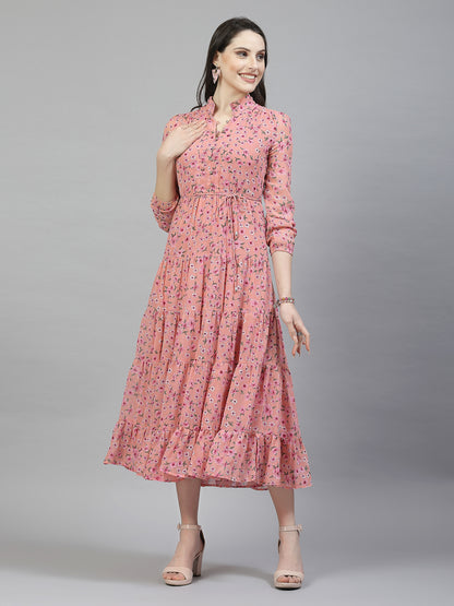 AAYU Women Printed Tiered Pink Dress