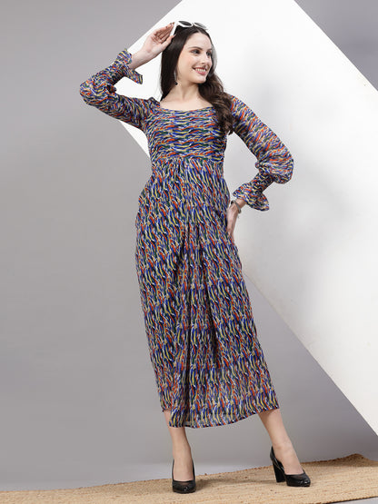 AAYU Women Georgette Printed Multicolor Maxi Dress