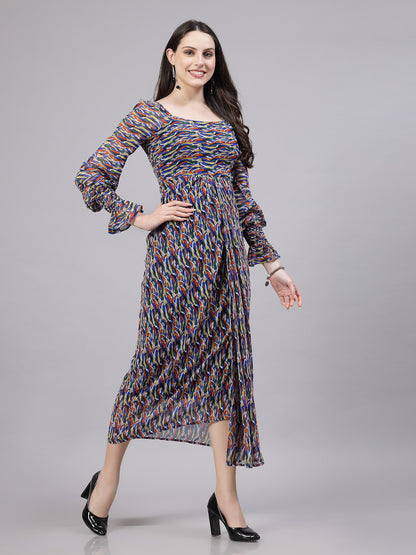 AAYU Women Georgette Printed Multicolor Maxi Dress