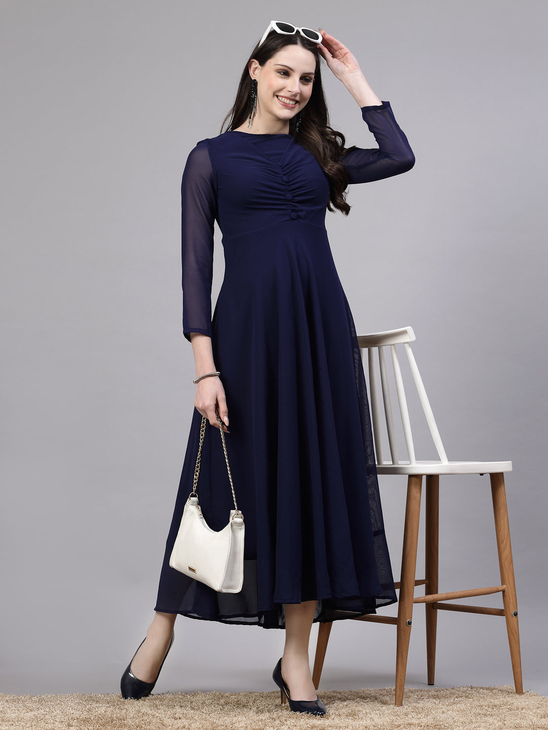 AAYU Women Fit and Flare Blue Solid Dress