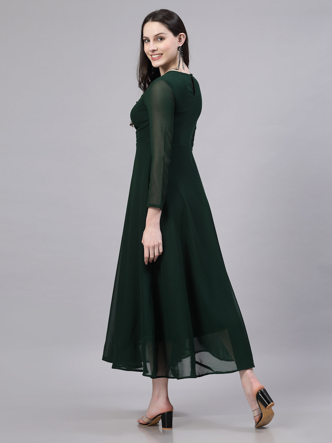 AAYU Women Fit and Flare Green Solid Dress