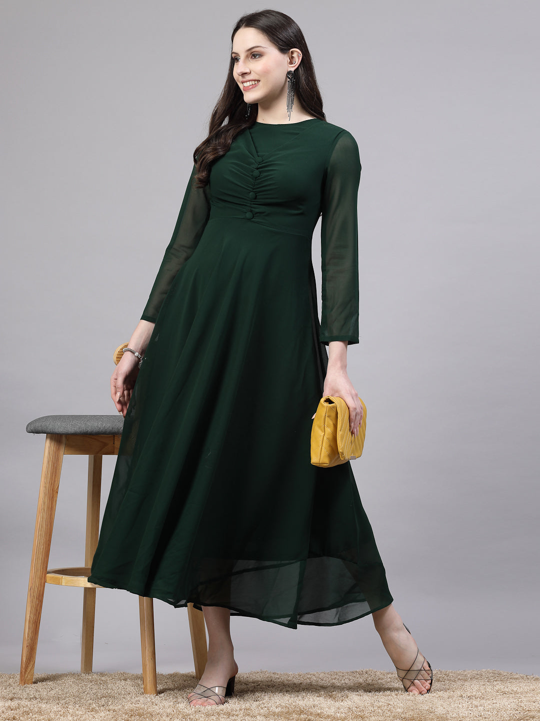 AAYU Women Fit and Flare Green Solid Dress