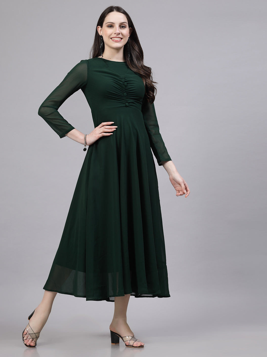 AAYU Women Fit and Flare Green Solid Dress