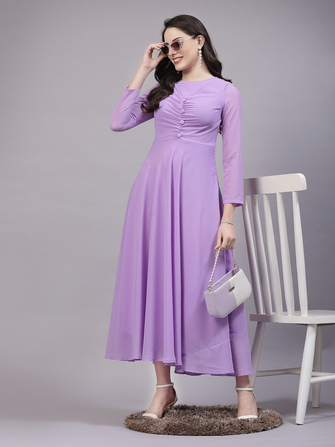 AAYU Women Fit and Flare Lavender Solid Dress