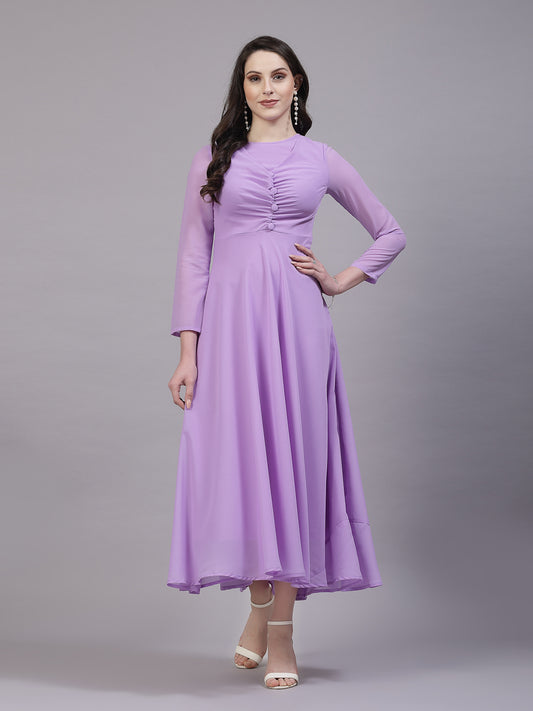 AAYU Women Fit and Flare Lavender Solid Dress