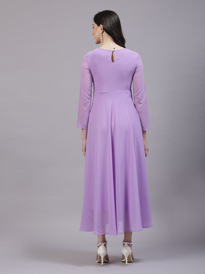 AAYU Women Fit and Flare Lavender Solid Dress