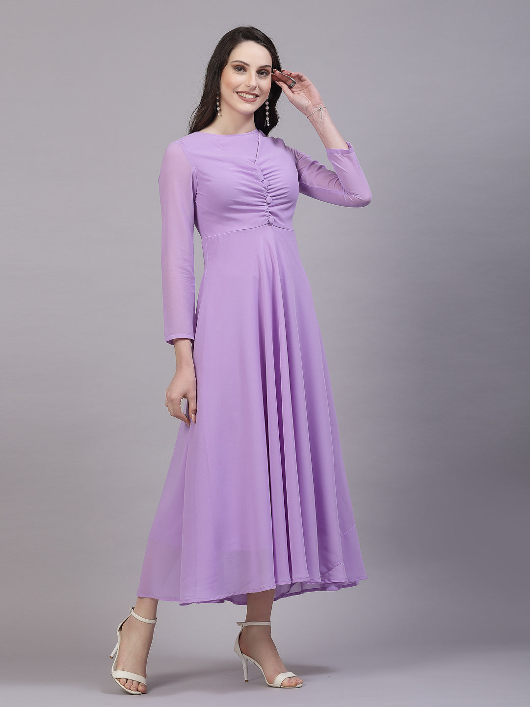 AAYU Women Fit and Flare Lavender Solid Dress