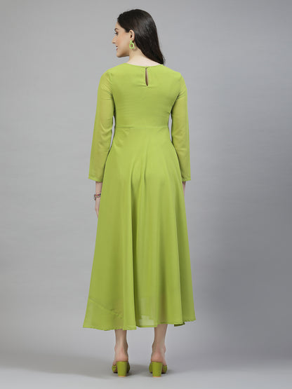 AAYU Women Fit and Flare Saze Green Color Solid Dress