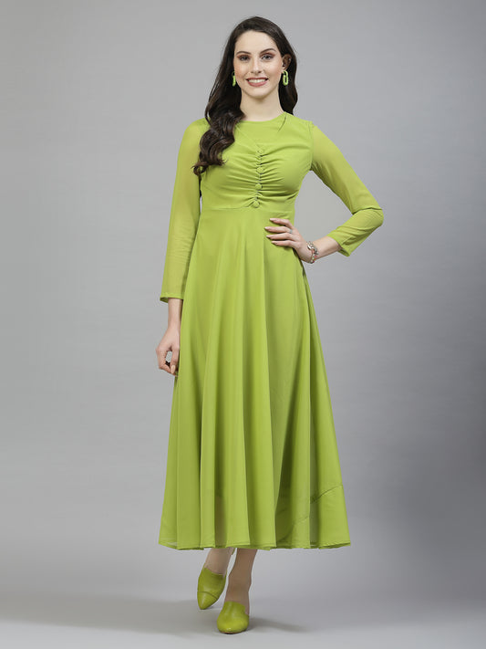 AAYU Women Fit and Flare saze Green Color Solid Dress