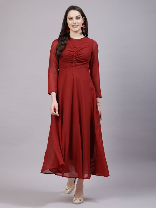 AAYU Women Fit and Flare Maroon Solid Dress