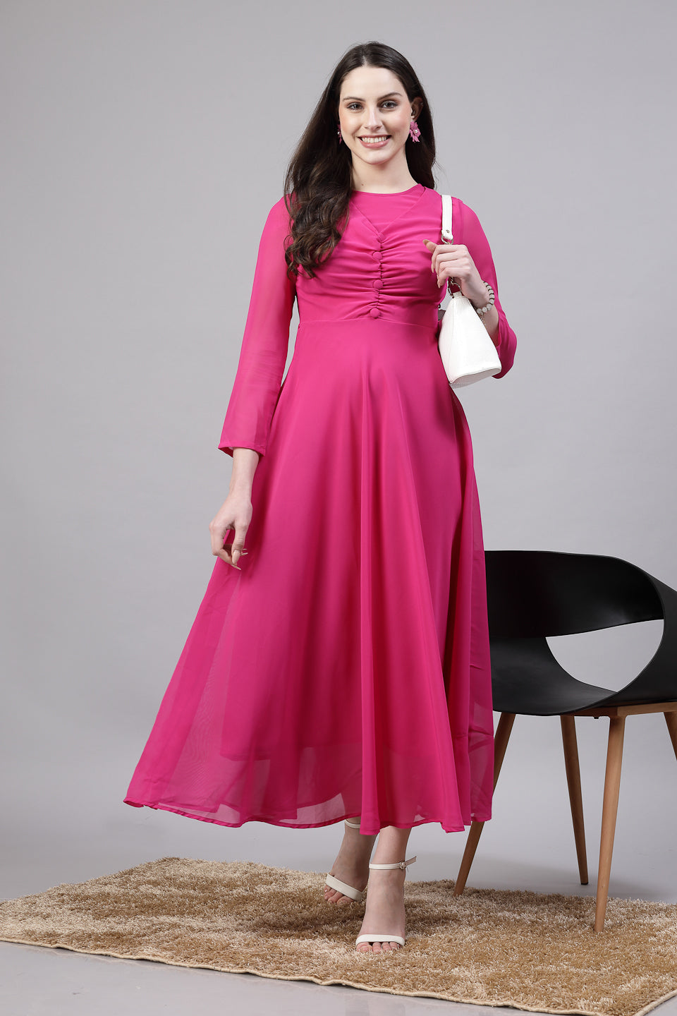 AAYU Women Fit and Flare Fuchsia Color Solid Dress