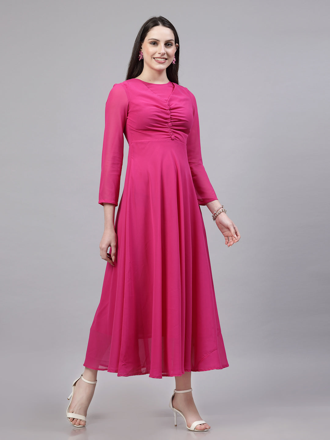 AAYU Women Fit and Flare Fuchsia Color Solid Dress