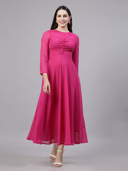 AAYU Women Fit and Flare Fuchsia Color Solid Dress