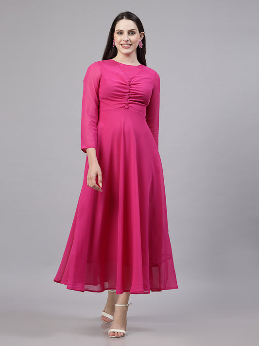 AAYU Women Fit and Flare Fuchsia Color Solid Dress