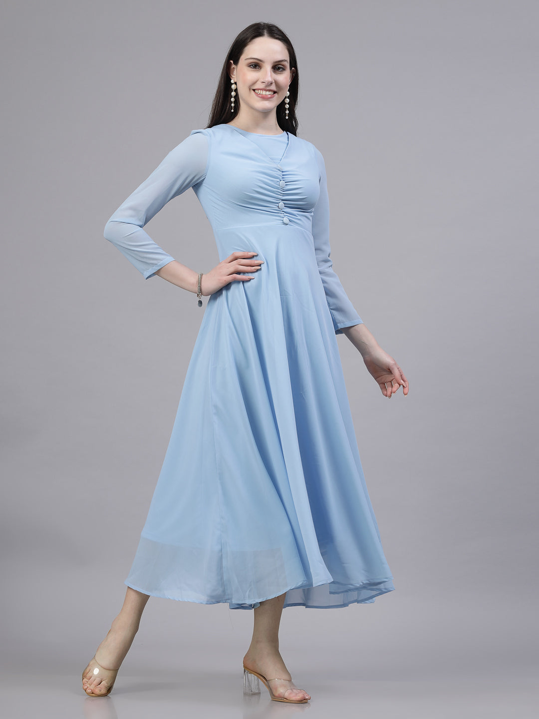 AAYU Women Fit and Flare Skyblue Solid Dress