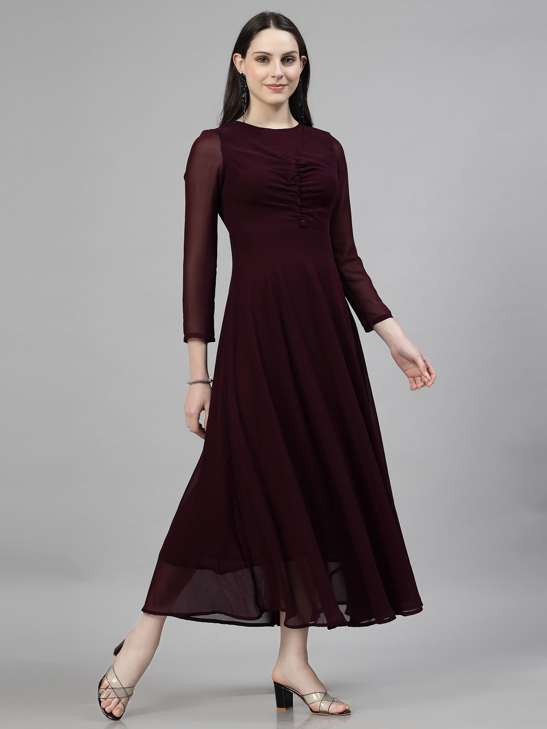 AAYU Women Fit and Flare Wine Color Solid Dress