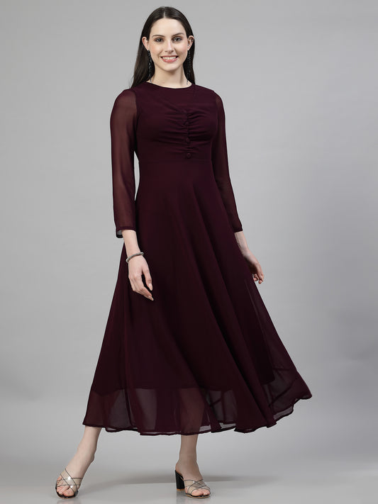 AAYU Women Fit and Flare Wine Color Solid Dress