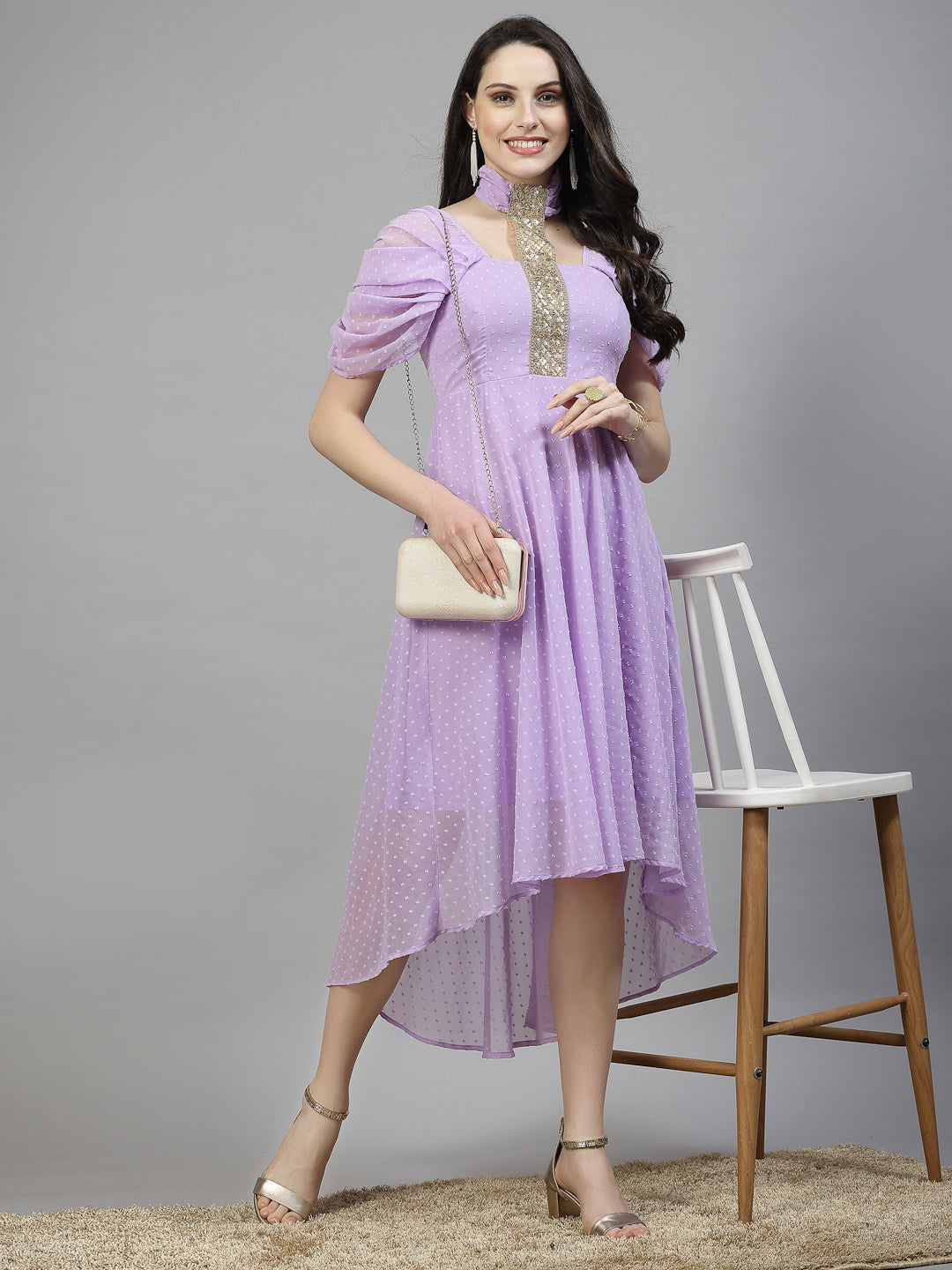 AAYU Women Asymmetric High Low Purple Solid Dress