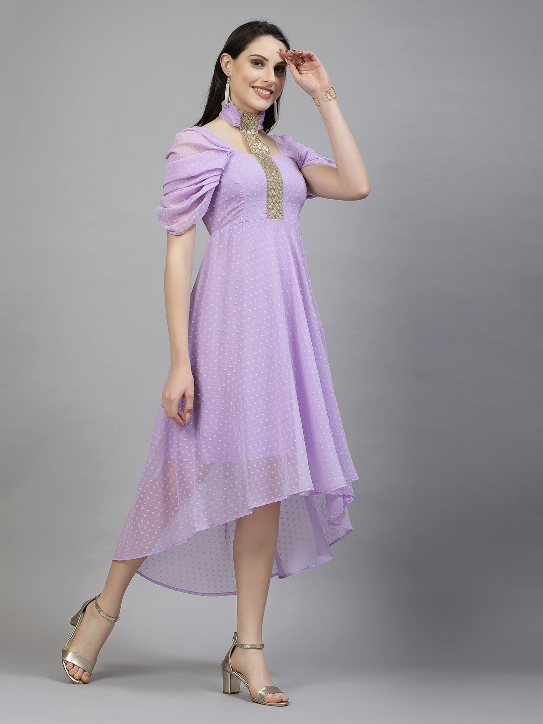 AAYU Women Asymmetric High Low Purple Solid Dress