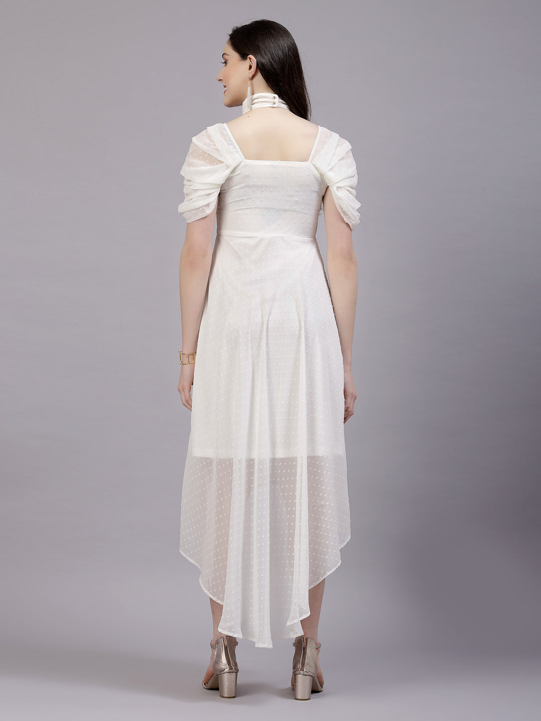 AAYU Women Asymmetric High Low White Solid Dress