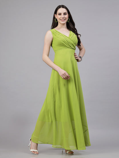 AAYU Women Fit and Flare Sage Green color Dress