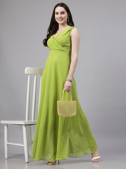 AAYU Women Fit and Flare Sage Green color Dress