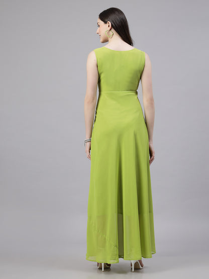 AAYU Women Fit and Flare Sage Green color Dress