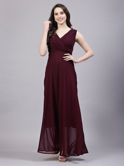 AAYU Women Fit and Flare Wine Color Dress