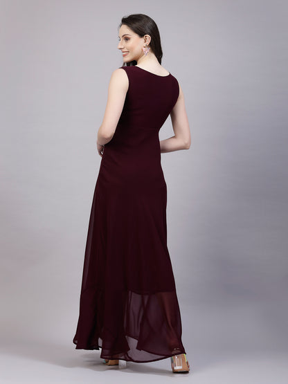 AAYU Women Fit and Flare Wine Color Dress
