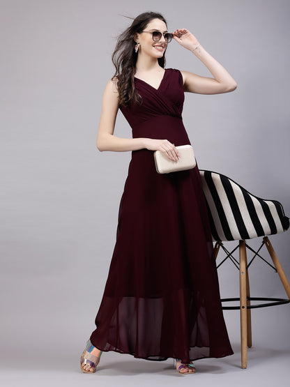 AAYU Women Fit and Flare Wine Color Dress