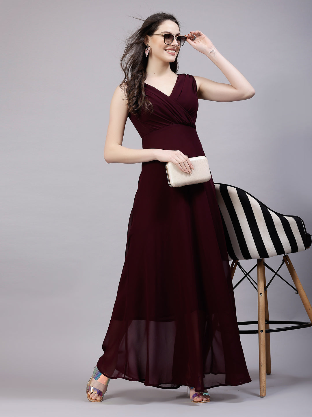 AAYU Women Fit and Flare Wine color Dress