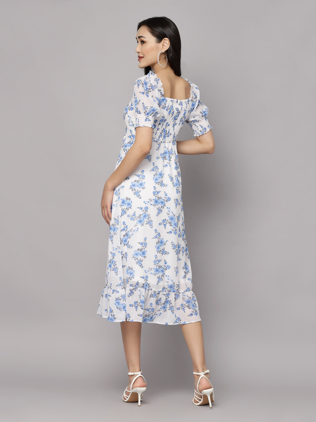 AAYU Women A-Line White & Blue Dress