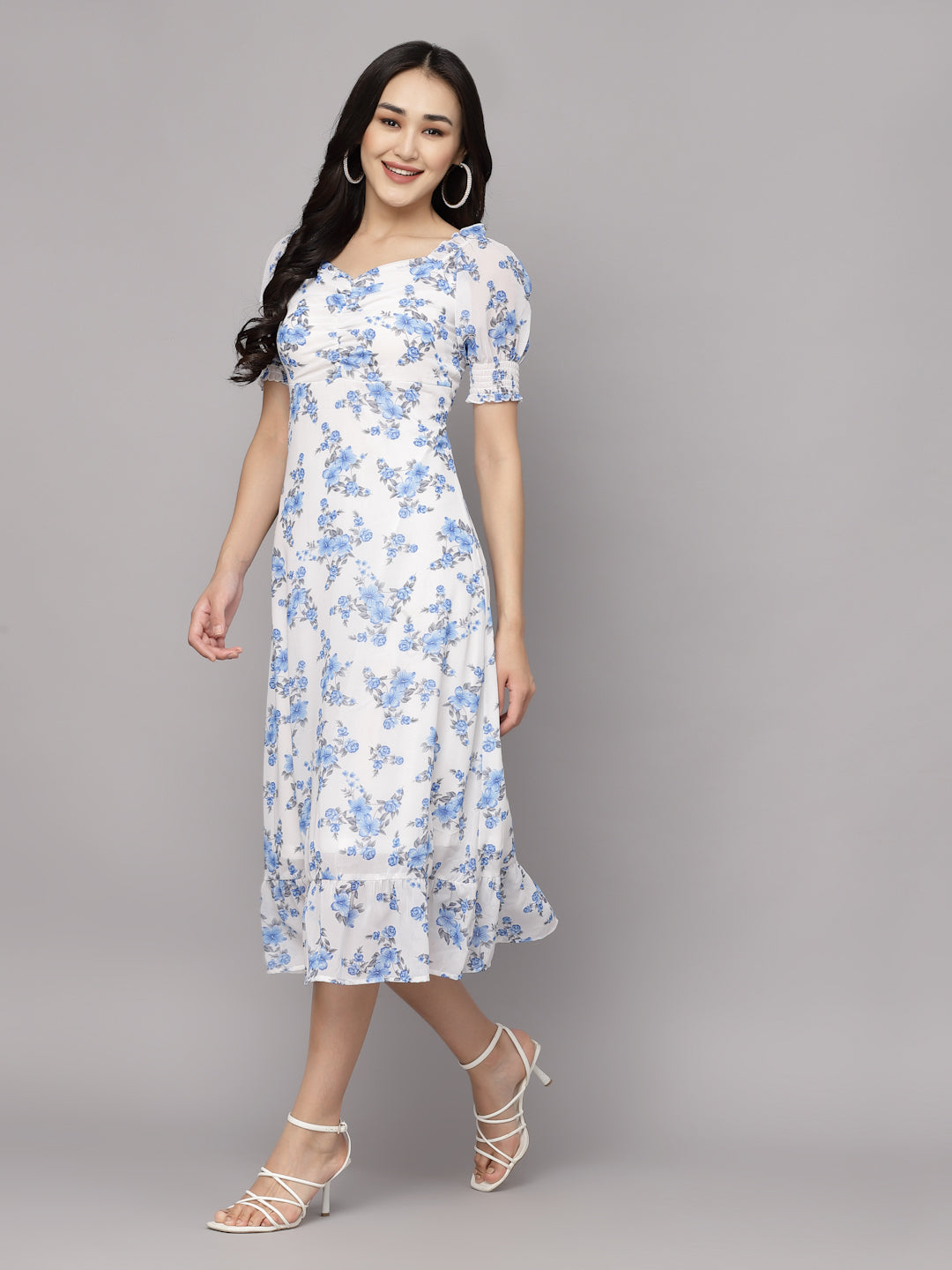 AAYU Women A-Line White & Blue Dress