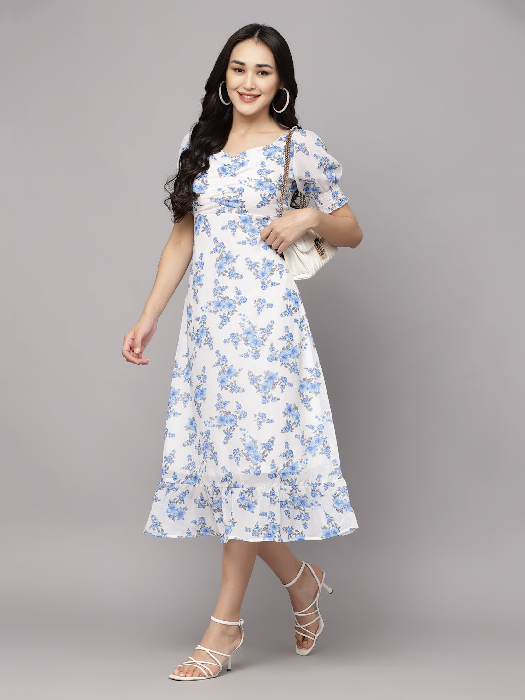 AAYU Women A-Line White & Blue Dress