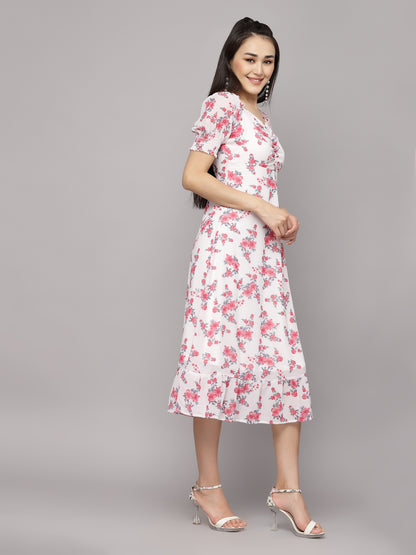 AAYU Women A-Line White & Pink Dress