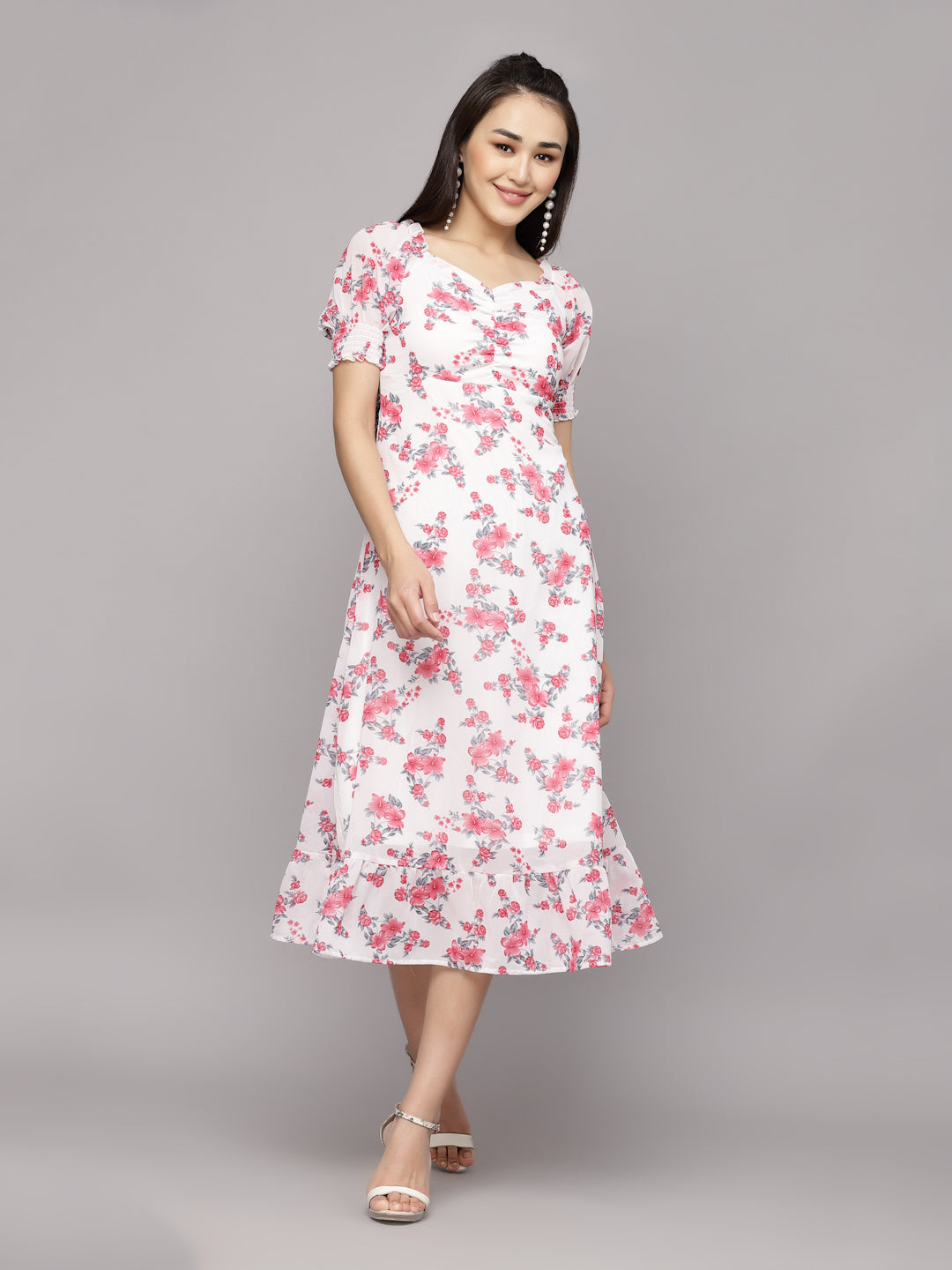 AAYU Women A-Line White & Pink Dress