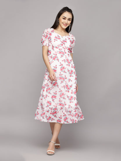 AAYU Women A-Line White & Pink Dress