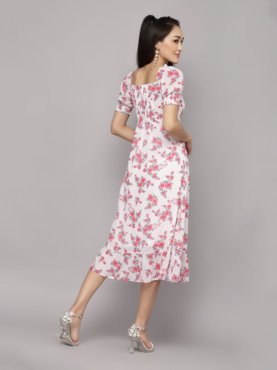 AAYU Women A-Line White & Pink Dress