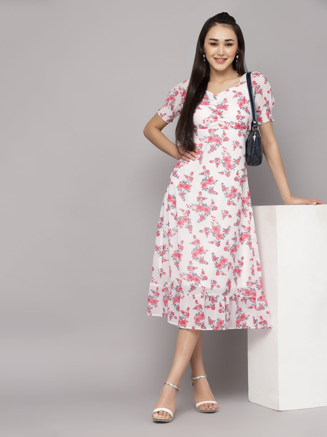 AAYU Women A-Line White & Pink Dress