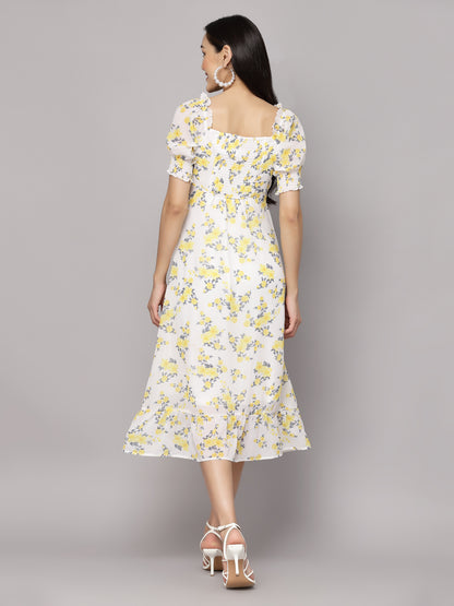 AAYU Women A-Line White & Yellow Dress