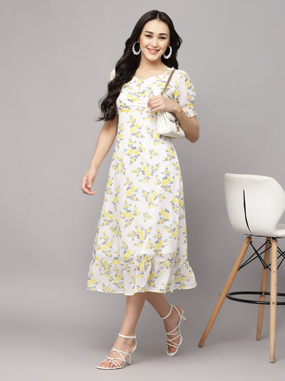 AAYU Women A-Line White & Yellow Dress