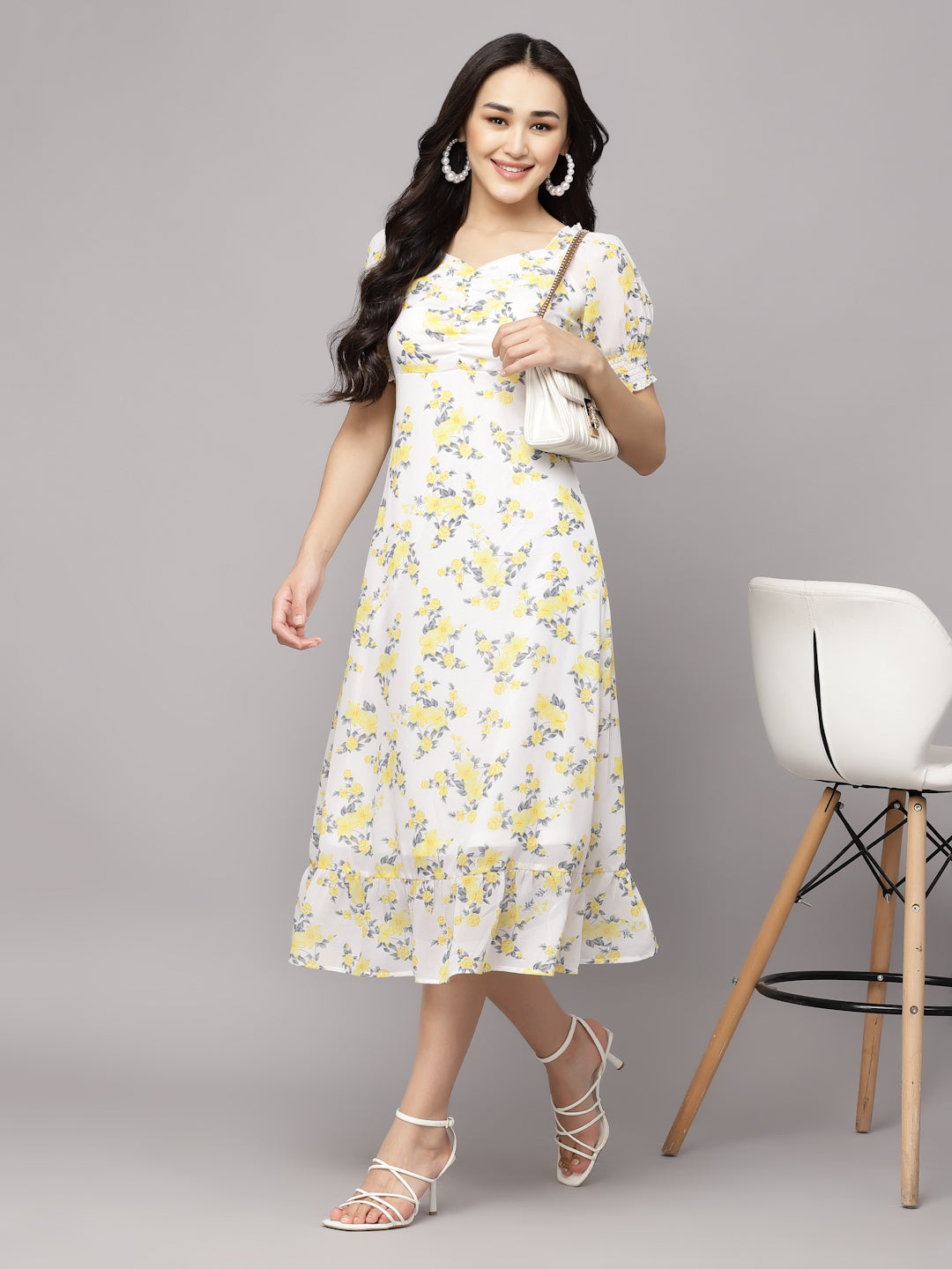 AAYU Women A-Line White & Yellow Dress