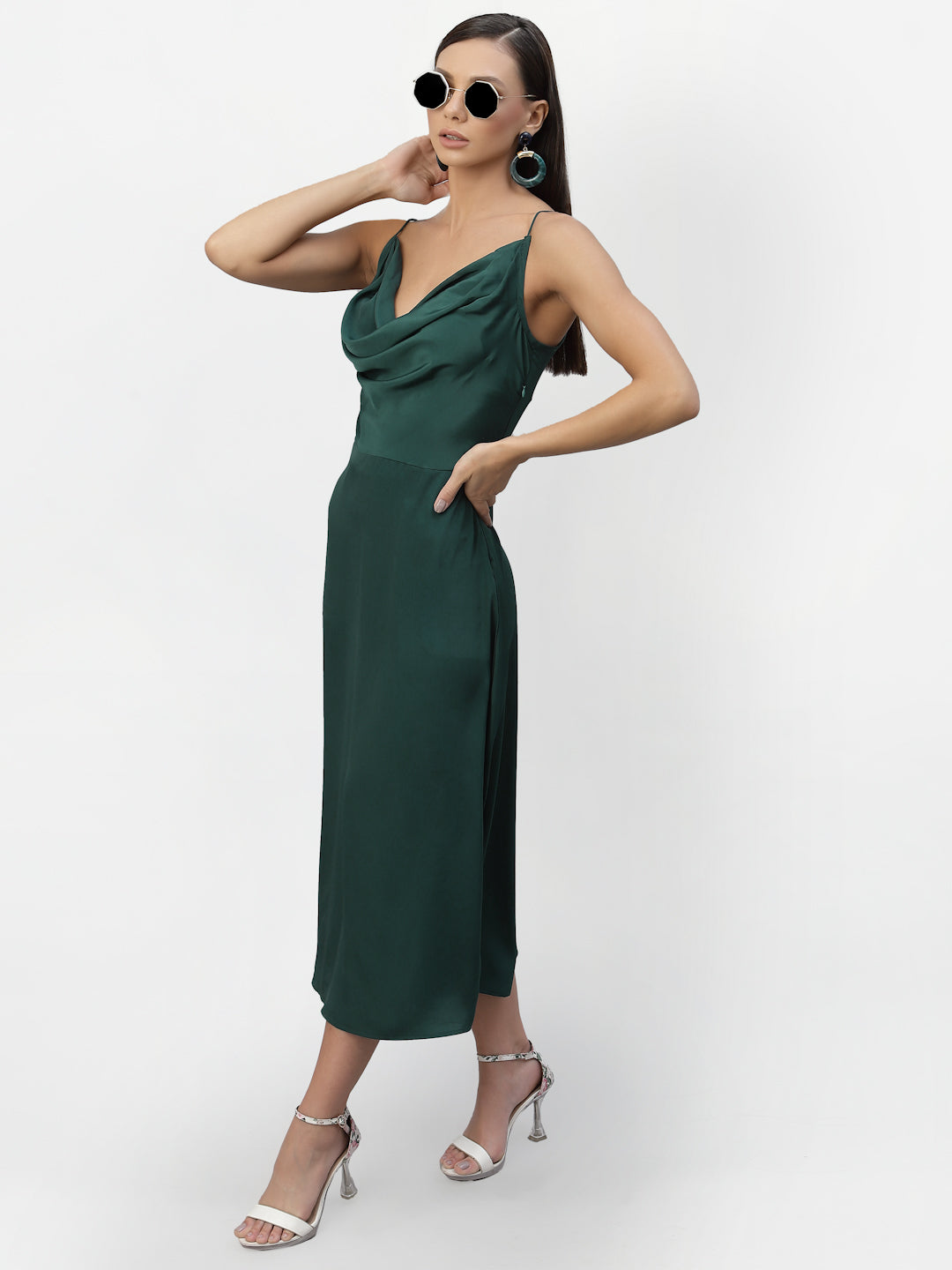 SATIN COWL NEACK DRESS