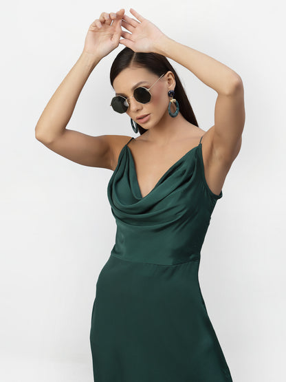 SATIN COWL NECK DRESS