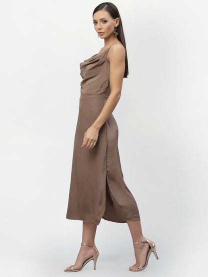 SATIN COWL NECK DRESS