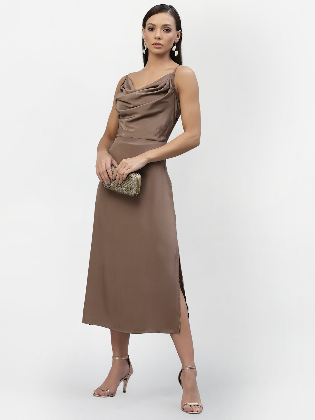 SATIN COWL NEACK DRESS