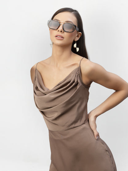 SATIN COWL NECK DRESS
