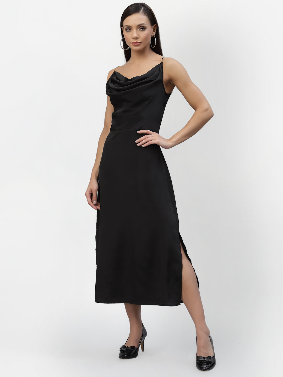 SATIN COWL NEACK DRESS